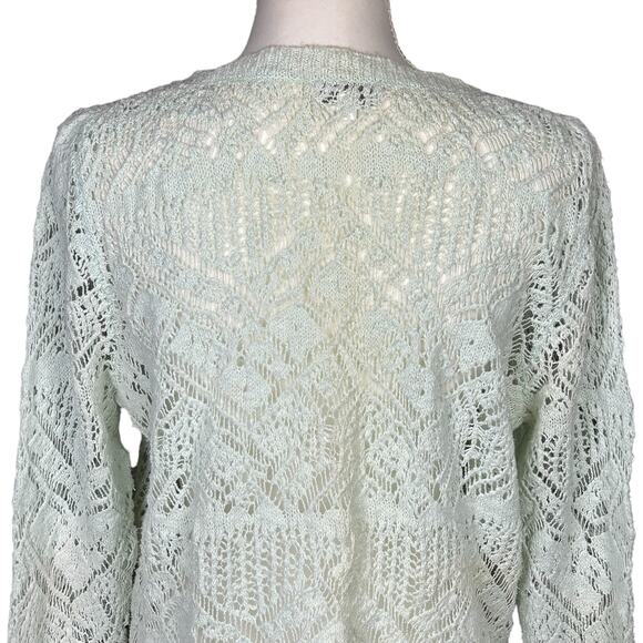 Joseph A Top Sz Large Crochet Mint Green Cotton Boho Coquette Open Knit Sweater - Picture 5 of 12